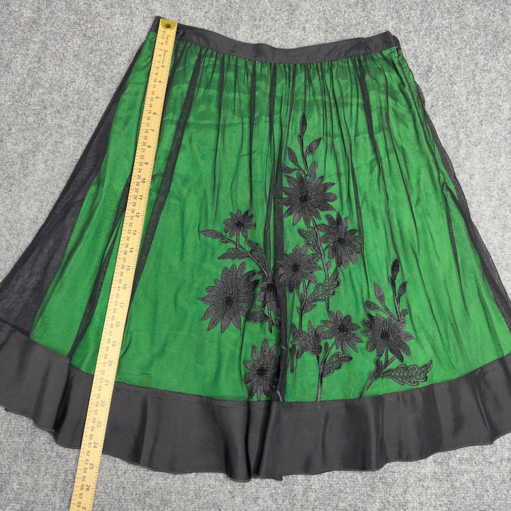 Anthropologie Lithe Skirt 6 Green Black Embroidered Overlay Romantic Whimsigoth - Picture 9 of 9
